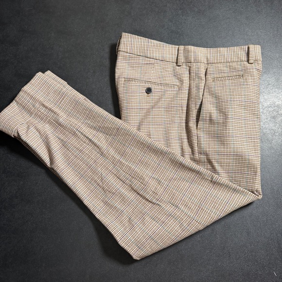 Club Monaco Other - Club Monaco Mens Plaid Dress Pants Size 31 Tan Brown Wool Blend Flat Front